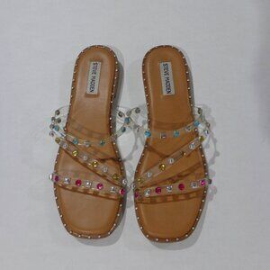 Steve Madden Womens Multicolor Jeweled Studded Clear Strappy Sandal Shoes Sz 9.5